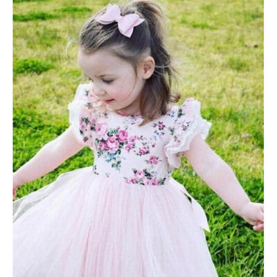 

Baby Girls Kid Floral Princess Dress Summer Tulle Lace Tutu Dress Clothes 1-6T