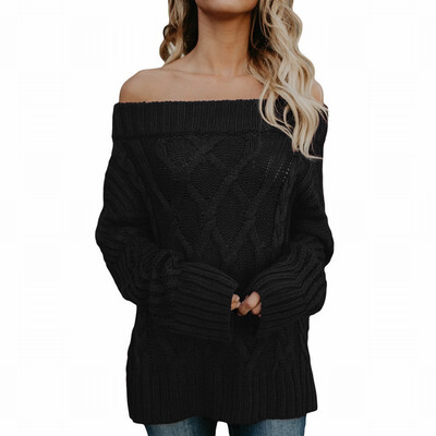 

A line collar long-sleeved strapless ribbed knit sweater womens
