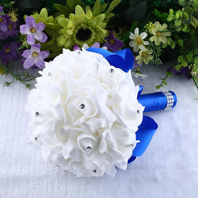 

Gobestart Crystal Rose Pearl Bridesmaid Wedding Bouquet Bridal Artificial Silk Flower Blue