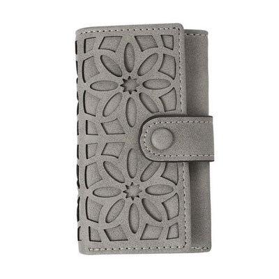 

Women Solid Color Hollow Flower Short Wallet Faux Leather Cards Cash Keys Holder