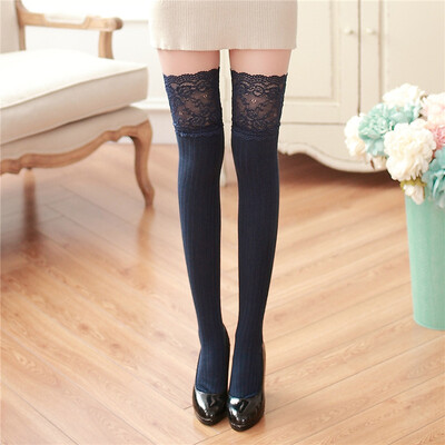 

Womens Thigh High Over The Knee Lace Stitching Socks Sexy Ladies Long Stockings