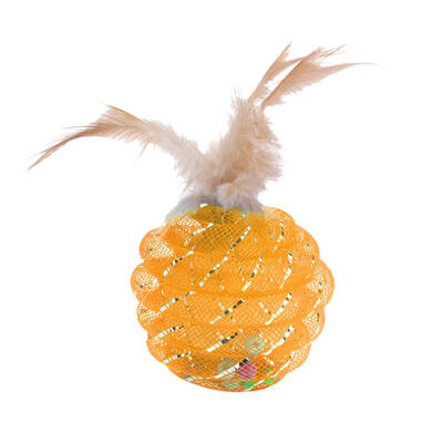 

Pet Cat Toy Round Wire Tube Ball Cats Interactive Teaser Toys with Feather