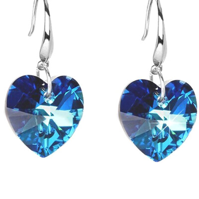 

Fashion Women Ladies Jewelry Silver Sapphire Dangle Wedding Hoop Heart Earrings Gifts