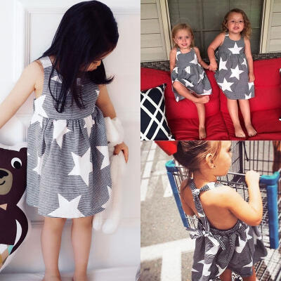 

Toddler Infant Kids Baby Girl Striped Stars Print Party Pageant Casual Dresses