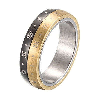 

Cool Style Rotatable Roman Numerals Cool Man Ring Wholesale Titanium Steel Ring Gold Black Color Mix-color