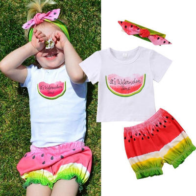 

Summer Toddler Kids Baby Girl Outfit Set Vest Tops Short Pants 3PCS Clothes Suit