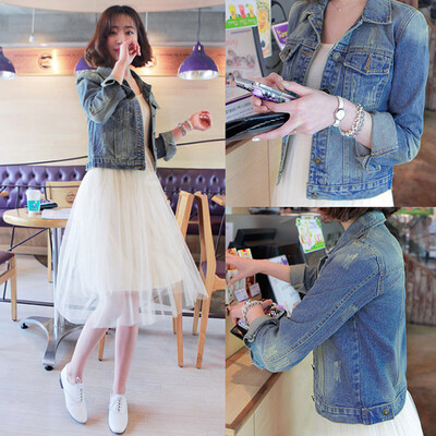 

Toponeto Plus Size Fashion Lapel Women Casual Denim Buttons Blazer Vintage Jeans Jacket