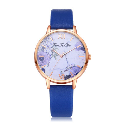 

Minimalism Womens Watches Purple Floral Dial Ladies Simple Quartz Wristwatch Leather Strap Clock Casual Dress Reloj Mujer