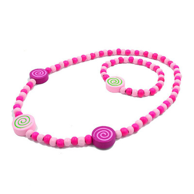 

1 Set Girls Pink Wooden Lovely Smile Beaded Necklace & Bracelet Kids Jewelry