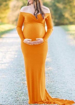

Simple&Elegant V-neck Pure Color Maternity Maxi Dress