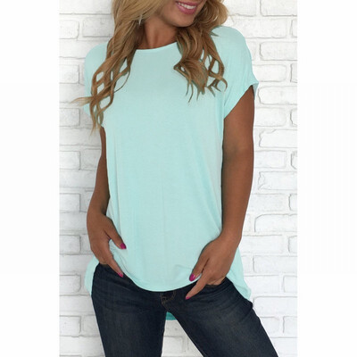 

Solid color base T-shirt womens round neck short-sleeved regular top