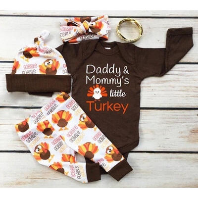 

Thanksgiving Toddler Baby Romper Jumpsuit PantHat Clothes Outfits 4Pcs Set