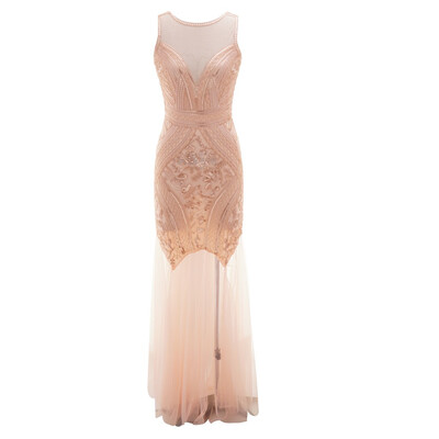 

〖Follure〗Women Vintage Sexy Perspective Deep V Neck Bead Sequin Party Flapper Dress