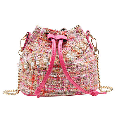 

Elegant Pearl Decor Bag Women Drawstring Shoulder Messenger Chain Bags