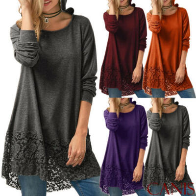 

New Womens Casual Long Sleeve Solid Loose Tunic Top Shirt Blouse Dress Plus Size