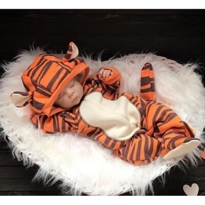 

Newborn Baby Winter Tiger Romper Long Sleeve Playsuit Overall Bodysuit Hooded Jumpsuit Outfit 0-18M