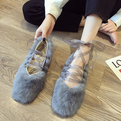 

Fairy wind womens shoes autumn shoes Korean net red ribbon fashion Joker Mao Mao flat bottom temperament shoes
