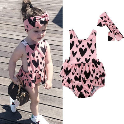 

Newborn Infant Baby Girls Romper Jumpsuit Backless Lace Ruffles Clothes Headband