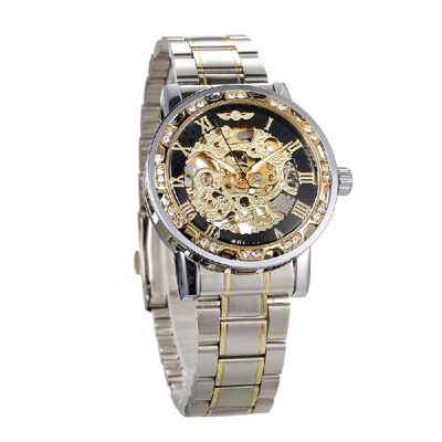 

WINNER Men Automatic Watch Fashion Diamond Display Luminous Hands Gear Movement Retro Mechanical Skeleton Watches Luxury Casual Bu