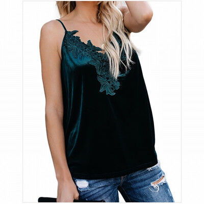 

Vest womens T-shirt velvet V-neck sleeveless print top
