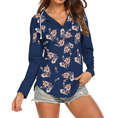 

Nomeni Womens Printing Long Sleeve V Neck Casual Loose Tshirts Hoody Tops BKL