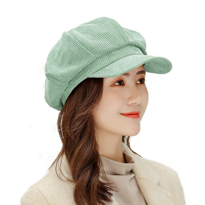 

New Corduroy Korean Edition Ladys Striped Octagonal Cap Duck Tongue Cap British Retro Beret in Autumn&Winter of 2019