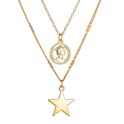 

Trendy Elegant Multi Layer Gold Chain Necklace Moon Letter Heart Cross Pendant Necklaces Women Collier Croix Christian Jewelry