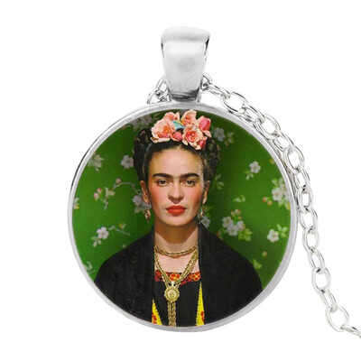 

Fri-da Kah-lo Gemstone Necklace Velvet Self Portrait Pattern Woman Jewelry Art Pendant