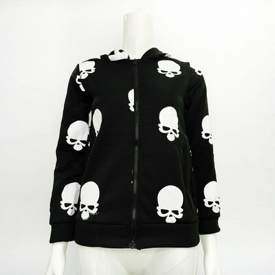 

2017 Product Womens Skull Zipper Sweater Hooded Cardigan Casual Hoodies Jacket Coat Tops