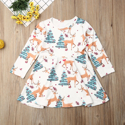 

Christmas Toddler Infant Baby Girl Xmas Deer Clothes Long Sleeve Tutu Dress