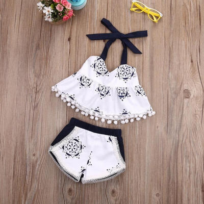 

Summer Toddler Baby Kids Girls Tops VestShort Pants 2pcs Outfits Set Costume