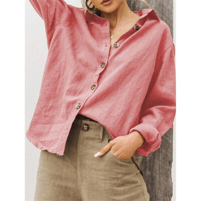 

Womens Casaul Lapel Long Sleeve Button Down Loose Shirts T-shirt Tops Plus Size