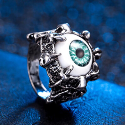 

Fashion Men Vintage Ring Blue Evil Eye Ring Rock Punk Style Retro Silver Ring Jewelry Accessories