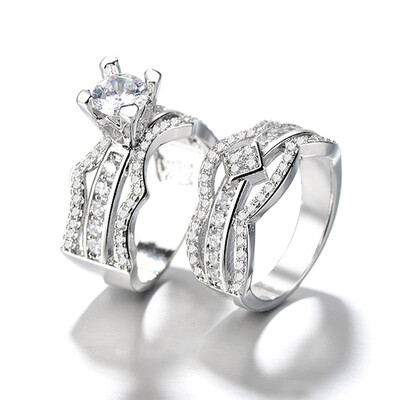 

New Full Micro-inlaid CZ Heart Arrow Zircon Ring Set For Women Luxury Wedding Banquet Gift European Engagement Jewelry