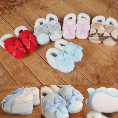 

Newborn Infant Baby Boys Girls Warm Bowknot Crib Shoes Soft Sole Anti-slip Prewalkers
