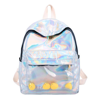 

Chick Decor Laser Travel Backpacks Women School Bags PU Leather Knapsack
