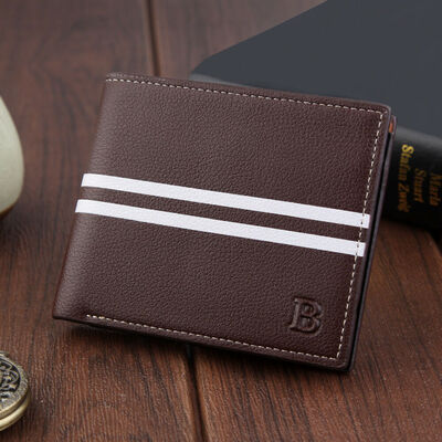 

2019 New Style Fashion Hot Top Quality Men Stripe Leather Wallet Money Holder Short Purse Clutch Wallets