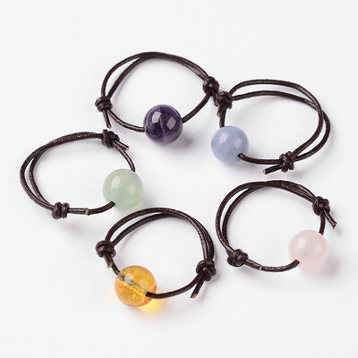 

Adjustable Natural Mixed Stone Finger Rings with Cowhide Leather Cord 18mm