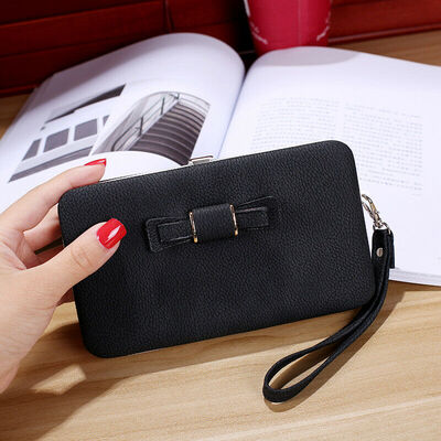 

Women Lady Bowknot Leather Wallet Long Purse Phone Card Holder Clutch Handbag