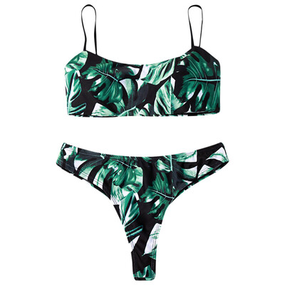 

Plants Print Padded Bikini Set Women Swimsuit