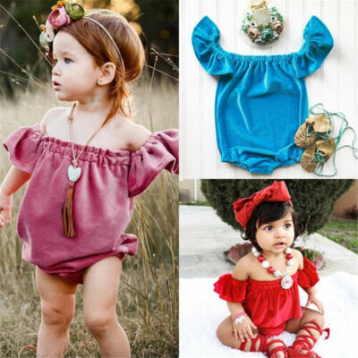 

USA Kid Baby Girls Velvet Off Shoulder Romper Bodysuit Outfits Set Clothes wea