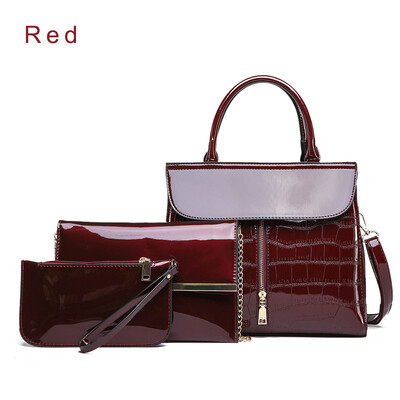 

3Pcs Luxury Patent Leather Handbag Women Bags Designer Brand Famous Tote Bags Shoulder Crossbody Bag Clutch Purse Bag Sets