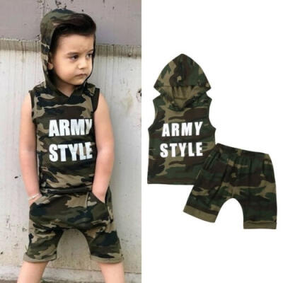 

2Pcs Toddler Kids Baby Boys Cute Sleeveless Hooded Vest Tank Tops Shorts Pants Outfit Clothes Set