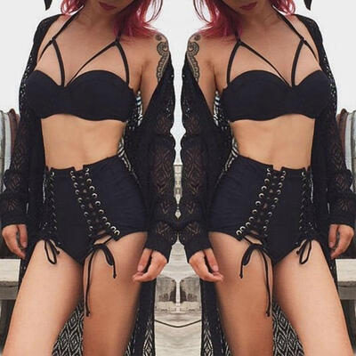 

Women High Waist Padded Push Up Swimming Bikini Bathing Swimwear Swimsuit
