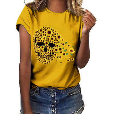 

Starmoon Women Plus Size Print Funny Sunflower Short Sleeved T-shirt Blouse Tops
