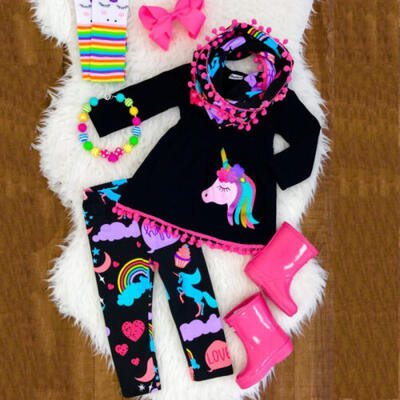 

Unicorn Kids Baby Girls Outfits Clothes T-shirt Tops Dress Long Pants 2PCS Set