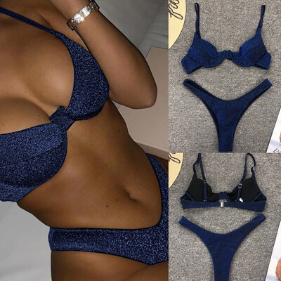 

Roseonmyhand Women Sexy Swimsuit Silver Silk Bikini Set Beachwear