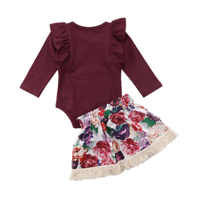 

Baby Newborn Girl Long Sleeve Romper Baby Girl Casual Flower Skirt Headband Sets Floral Pattern Short Skirts Headband Costume