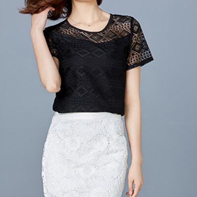 

Starmoon Women Fashion Leisure O-Neck Short Sleeve T-Shirt Tops Lace Pure Color Blouse