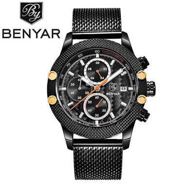 

Gobestart BENYAR Sport Chronograph Watches Men Mesh Band Waterproof Luxury Quartz Watch